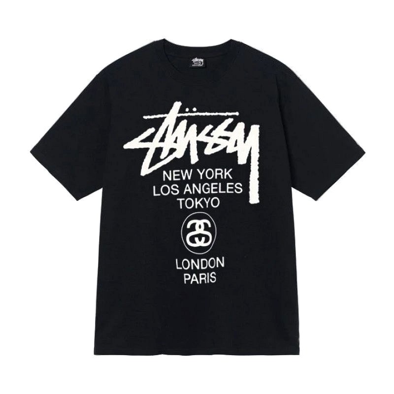 Stussy Letter-Print Black Tee QC Check: Reading the Warehouse Photos Line by Line